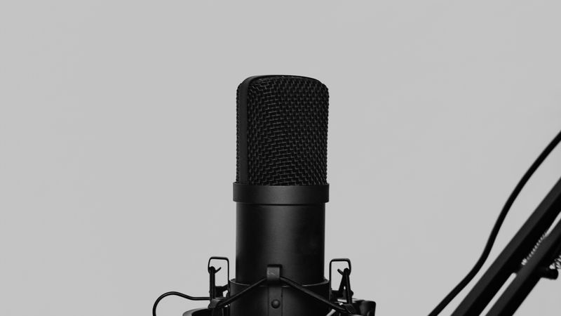 Podcast microphone on a boom arm